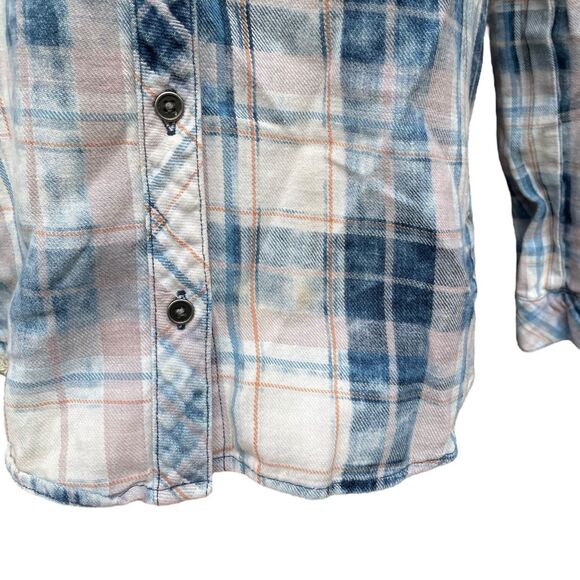 Cloth & Stone Anthropologie Plaid Button Front Shirt Women’s M Blue Cotton Soft - Picture 13 of 15